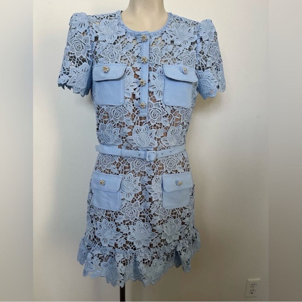 self portrait blue floral lace mini
